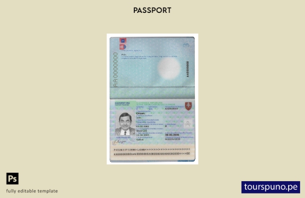 Plantilla de pasaporte de Eslovaquia lista para imprimir 1